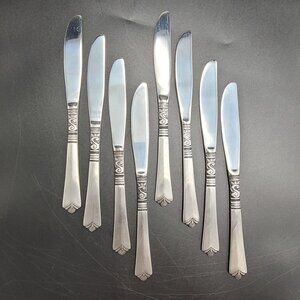 Orleans ORL31 Stainless 8 Butter Knives Scroll Heel Fan Korea Flatware B39WU